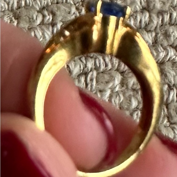 Ring 18k yellow gold 22 round diamonds and 1 oval Ceylon sapphire - Picture 8 of 12